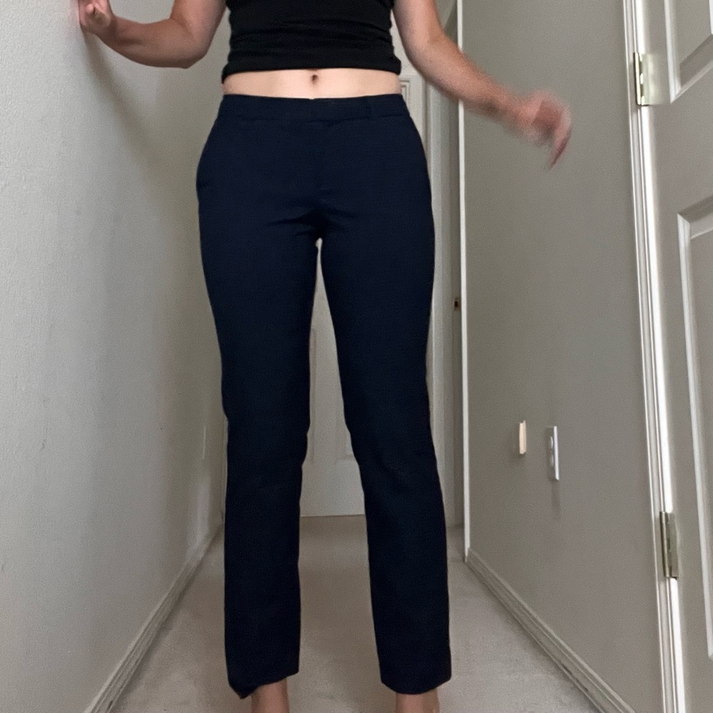 Dark navy plaid printed dress pants